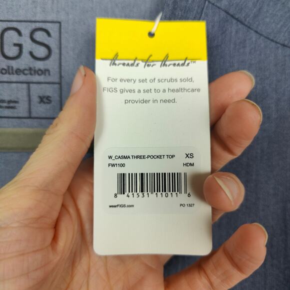 Figs Casma Scrub Top Womens XS Heather Denim Gray V-Neck Pockets Short Sleeve 72 - Picture 6 of 8